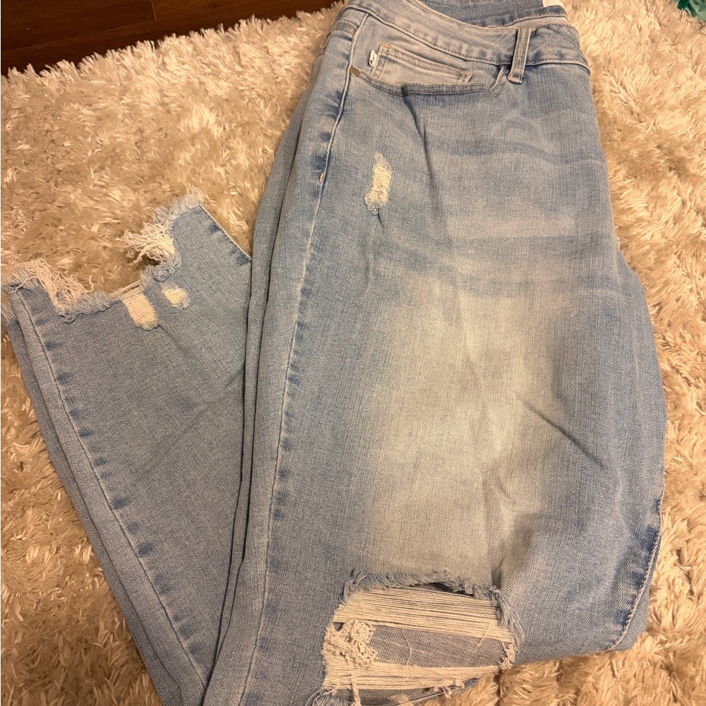 Judy Blue Light Blue Distressed Boyfriend Jeans